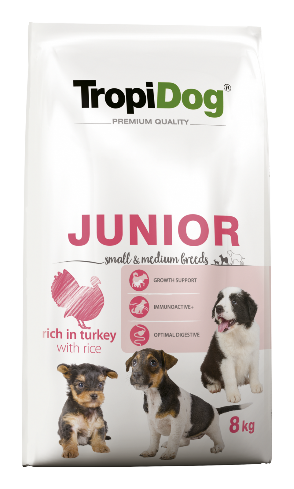 Tropidog Premium Junior Small And Medium Breeds Łosoś Z Ryżem 8kg - obrazek 3
