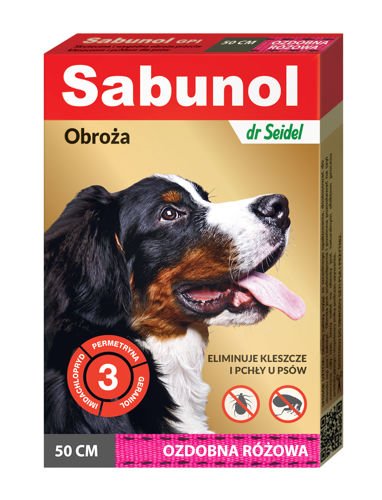 Laboratorium DermaPharm Sabunol Różowa Obroża Przeciw Pchłom I Kleszczom Dla Psa 50cm - obrazek 3