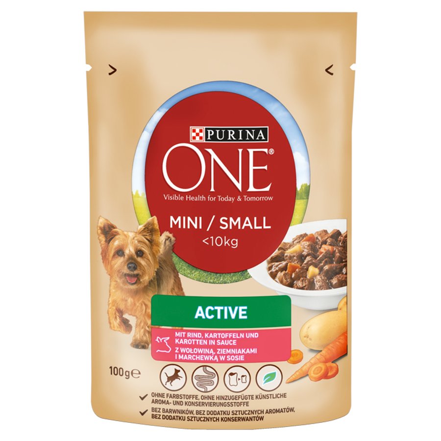 Purina One Mini Active Karma dla psów z wołowiną ziemniakami i marchewką w sosie 100g - obrazek 3